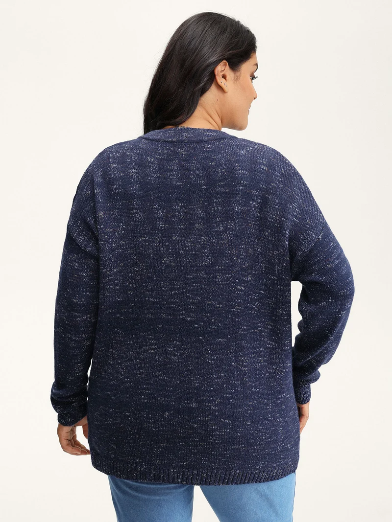 Heather Textured Button Neck Pullover