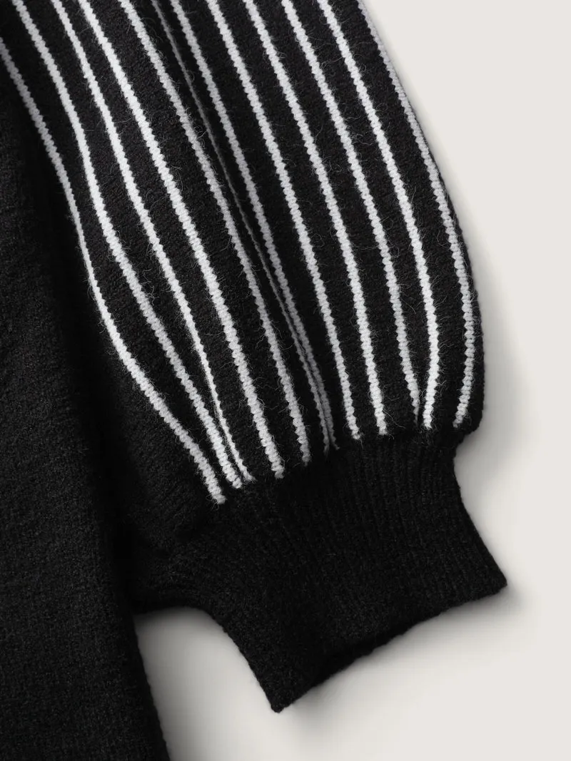 Stripe Boat Neck Balloon Sleeve Pullover