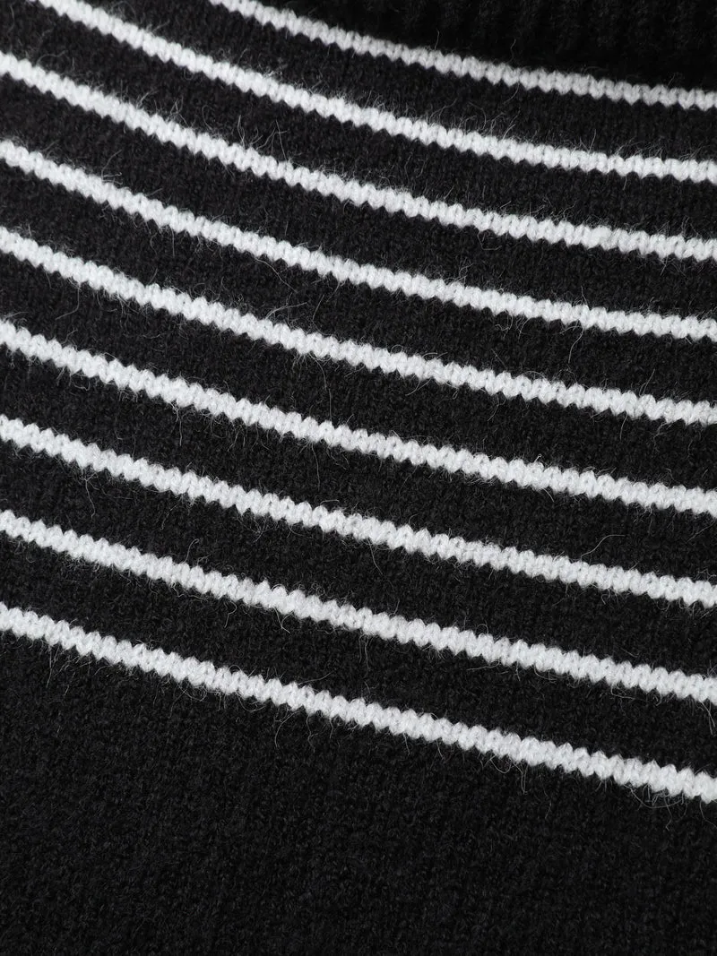 Stripe Boat Neck Balloon Sleeve Pullover