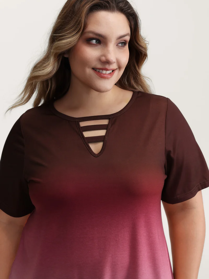Tie-Dye Blend Neck Cut-Out T-Shirt