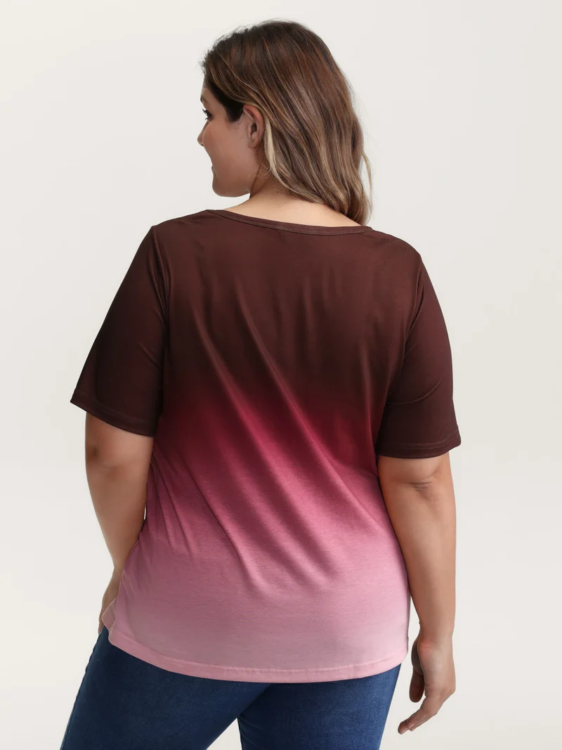 Tie-Dye Blend Neck Cut-Out T-Shirt