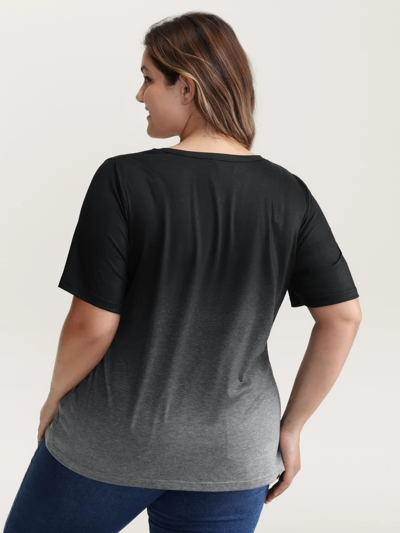 Tie-Dye Blend Neck Cut-Out T-Shirt