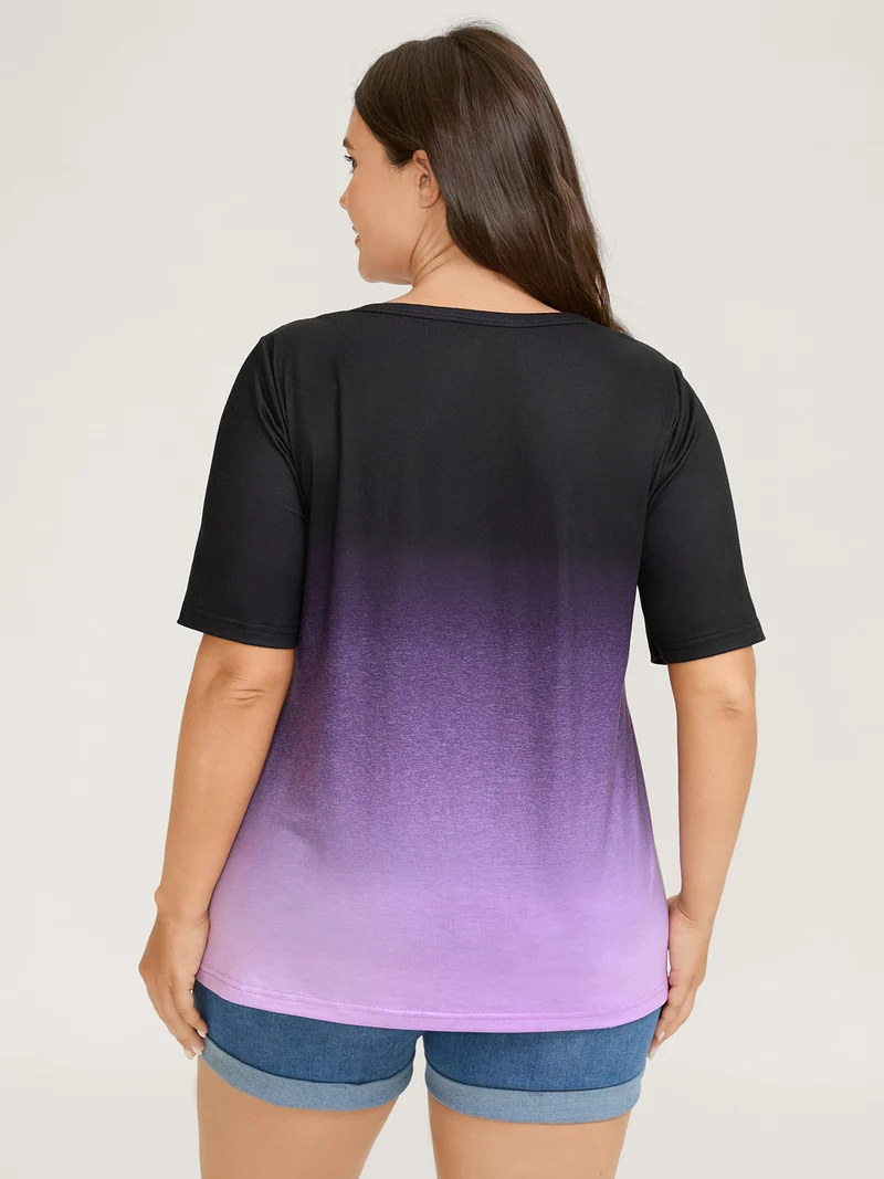 Tie-Dye Blend Neck Cut-Out T-Shirt