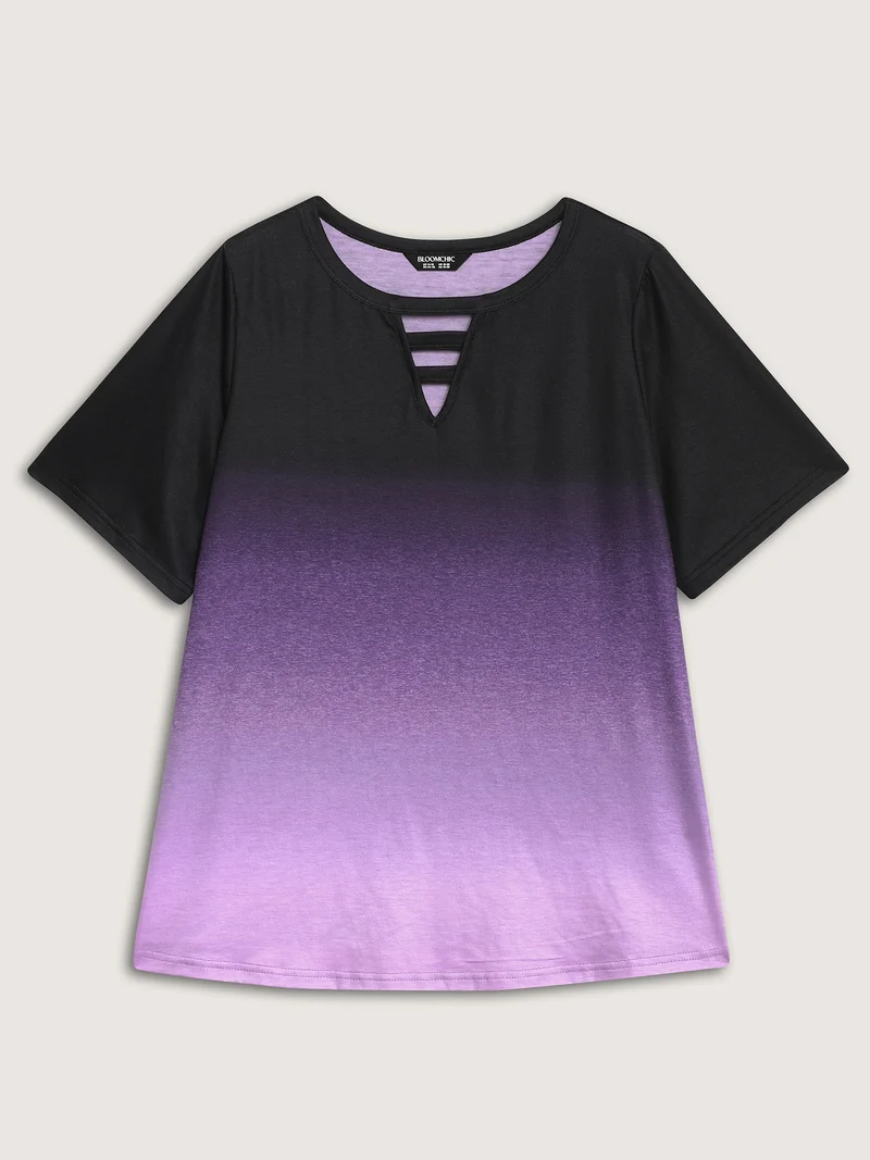 Tie-Dye Blend Neck Cut-Out T-Shirt