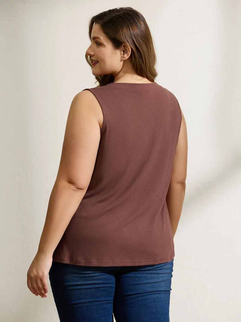 Half Button Placket Drape Tank Top