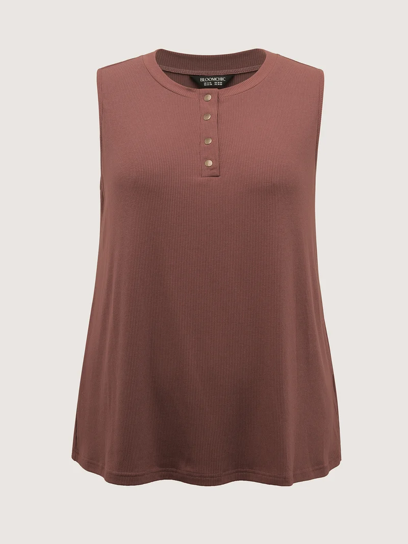 Half Button Placket Drape Tank Top