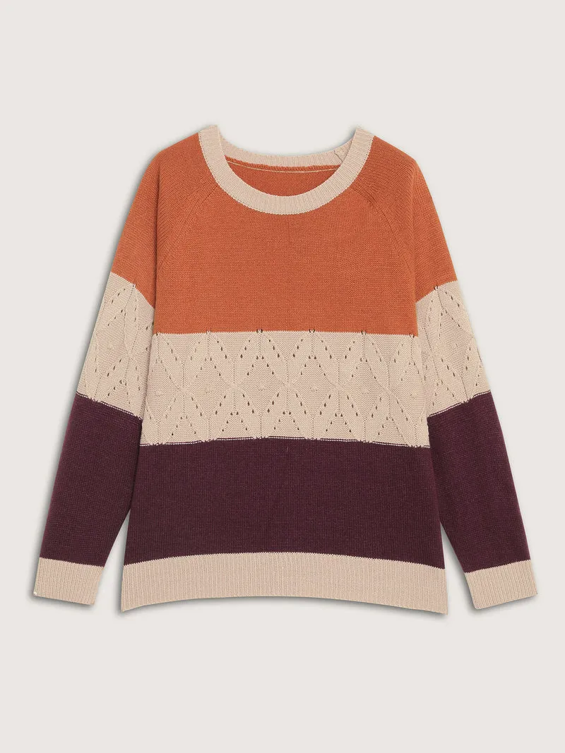 Colorblock Textured Ribbed Hem Pullover