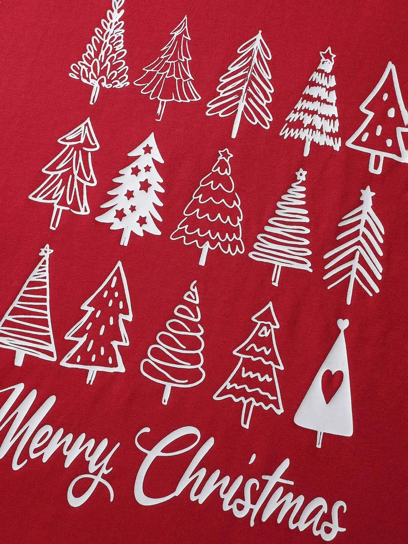 Cozy Christmas Print Round Neck T-Shirt