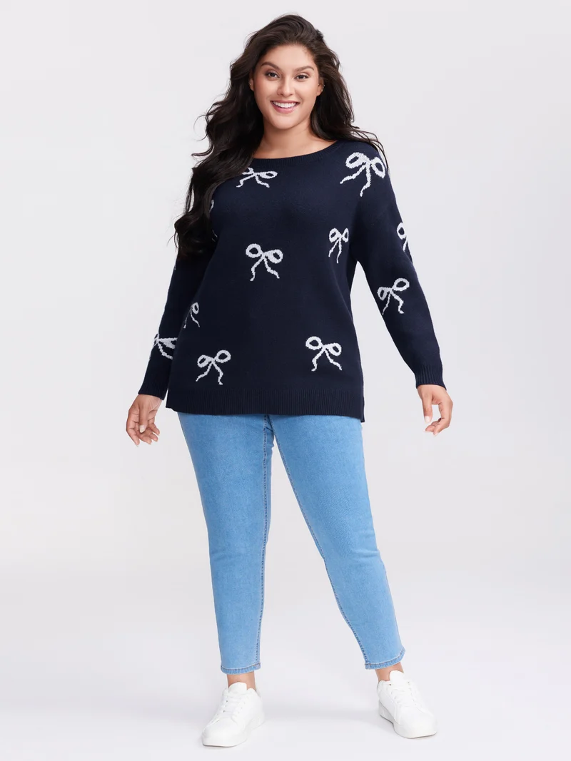 Supersoft Bowknot Boat Neckline Pullover