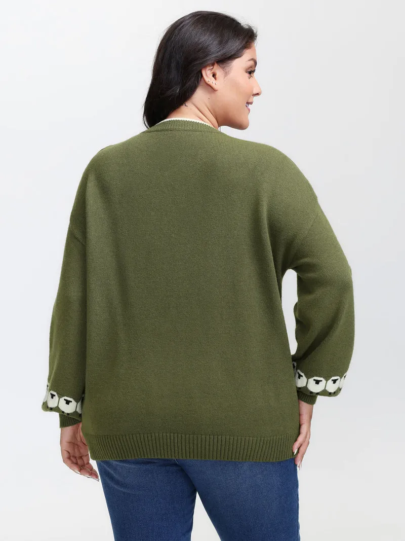 Sheep Pattern Balloon Sleeve Pullover