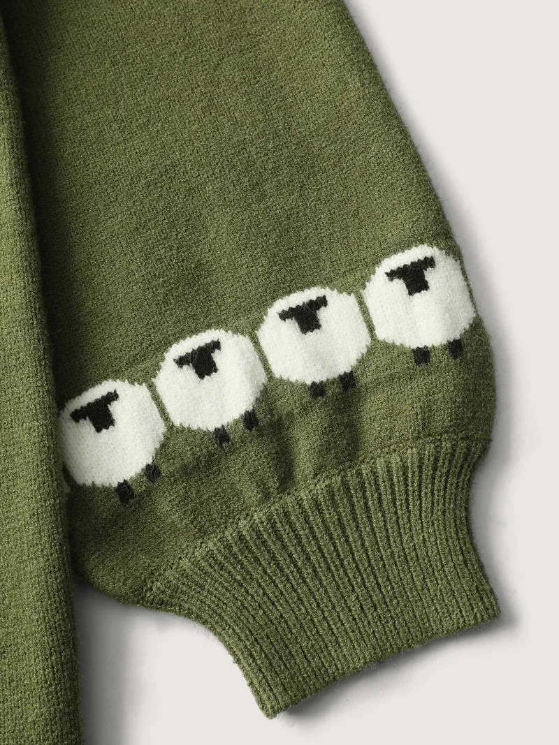 Sheep Pattern Balloon Sleeve Pullover