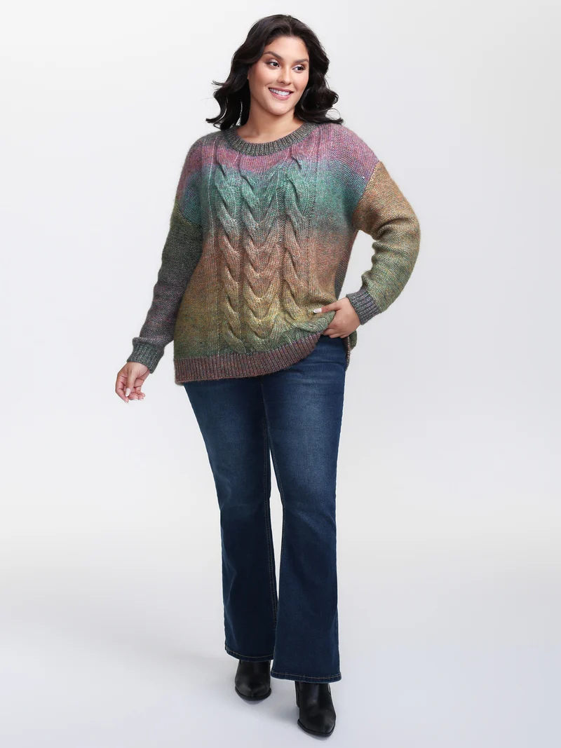 Heather Color Gradient Drop Shoulder Pullover