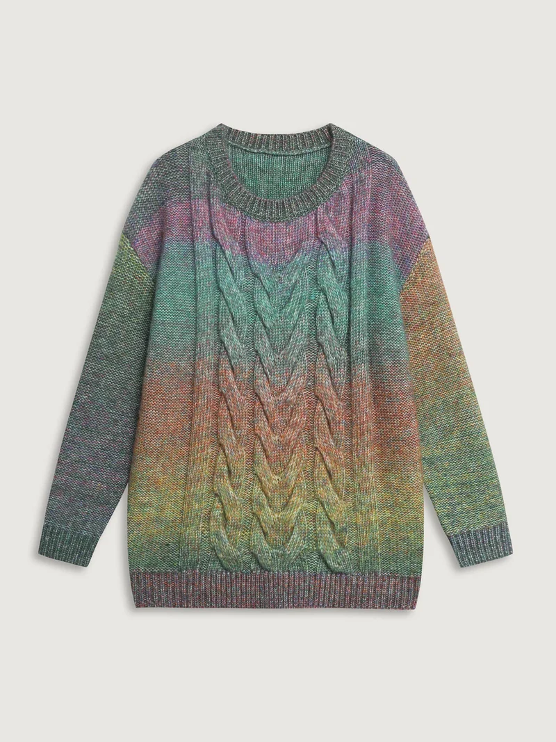 Heather Color Gradient Drop Shoulder Pullover