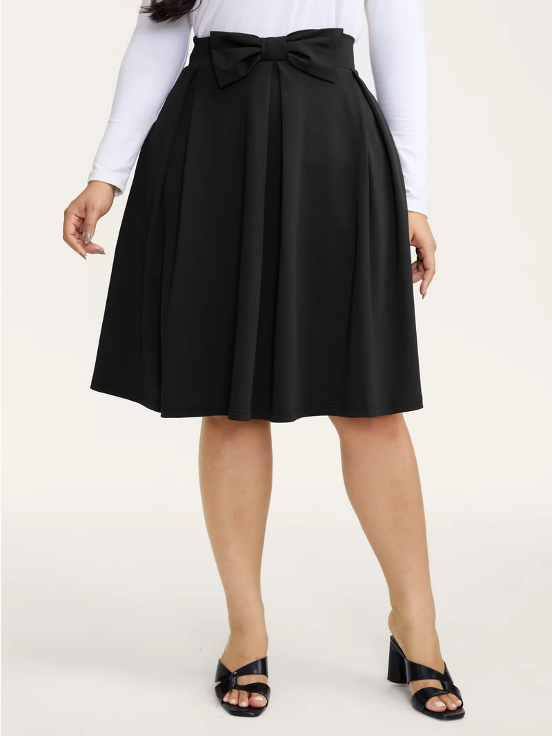 Stretchy Bow Detail Pleated Midi Skirt