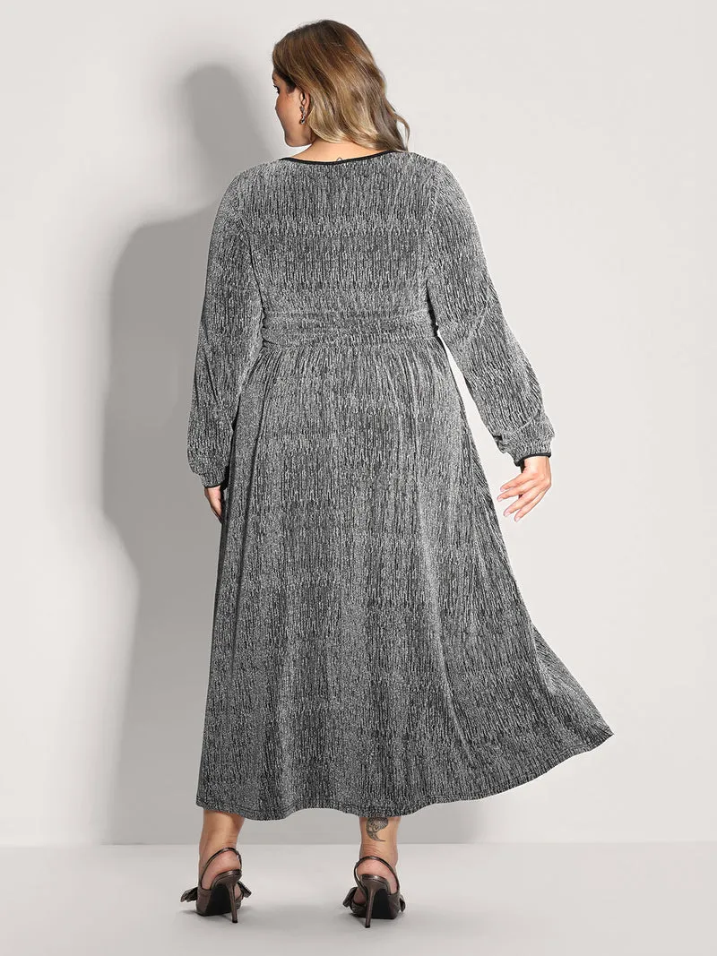 Lurex Side Slit Pleated Waist Maxi Dress