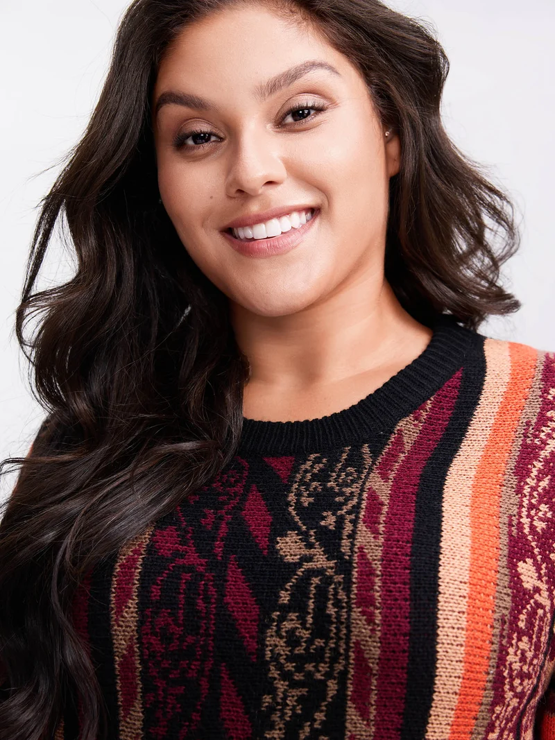 Boho Stripe Flared Sleeve Stretchy Pullover