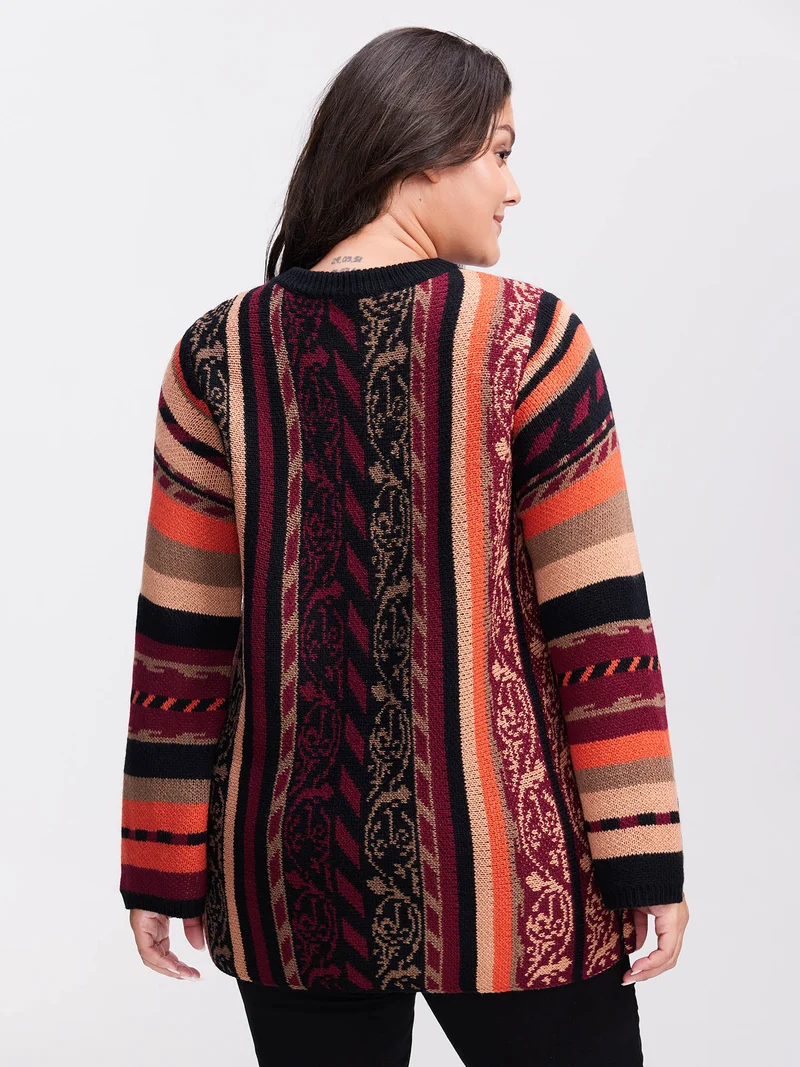 Boho Stripe Flared Sleeve Stretchy Pullover
