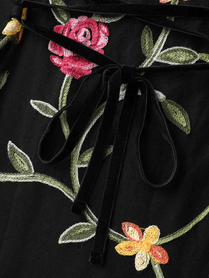 Floral Waist-Tie Contrast Maxi Dress