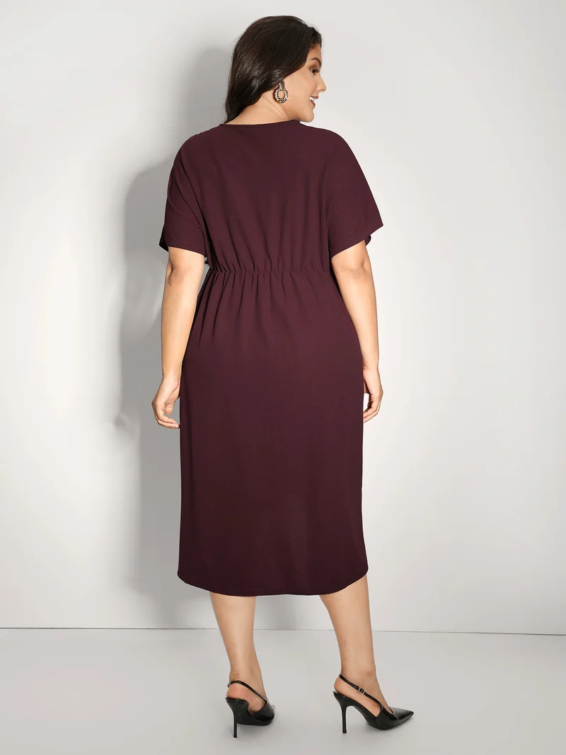 Drapey Ruched V-Neck Midi Dress