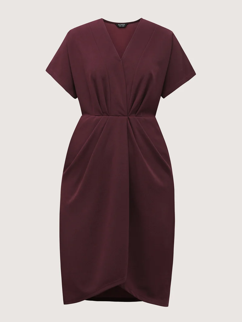 Drapey Ruched V-Neck Midi Dress
