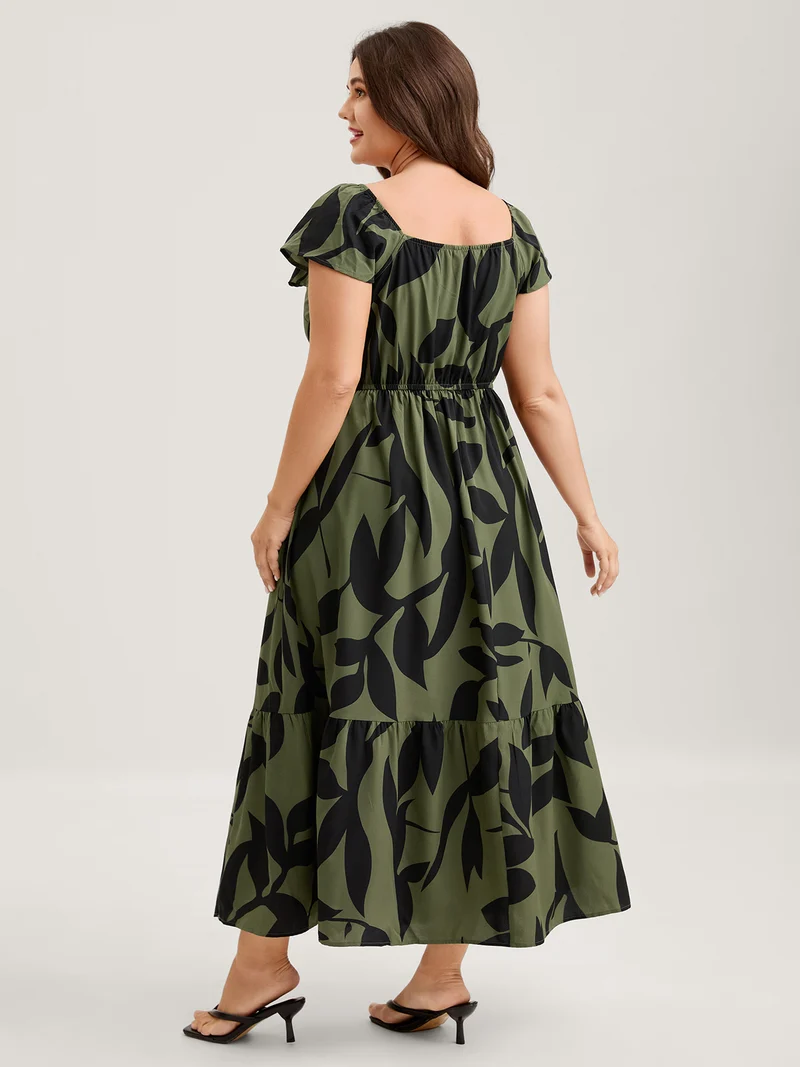 Floral Waist-Cinched Drawstring Maxi Dress