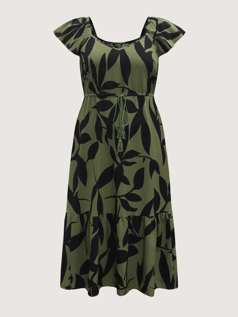 Floral Waist-Cinched Drawstring Maxi Dress