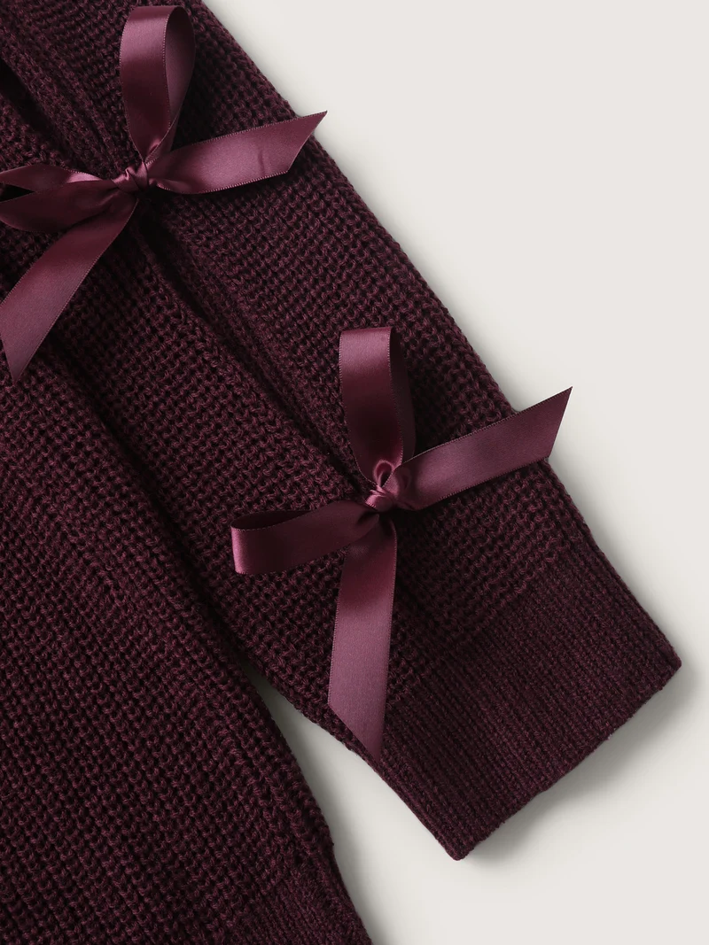 Bowknot Cut-Out Sleeve Solid Pullover