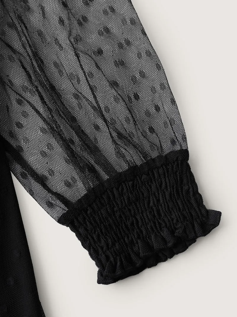 Floral Embroidery Sheer Detail Midi Dress