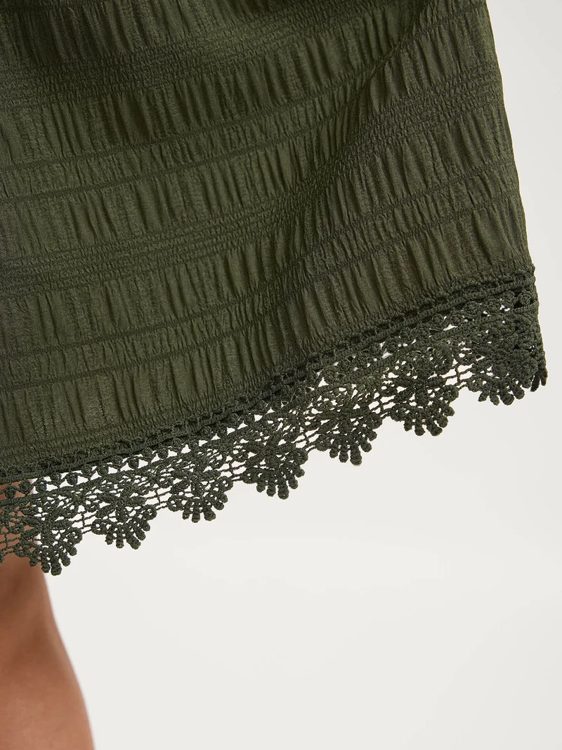 Textured Lace Adjustable Neck-Tie Midi Dress