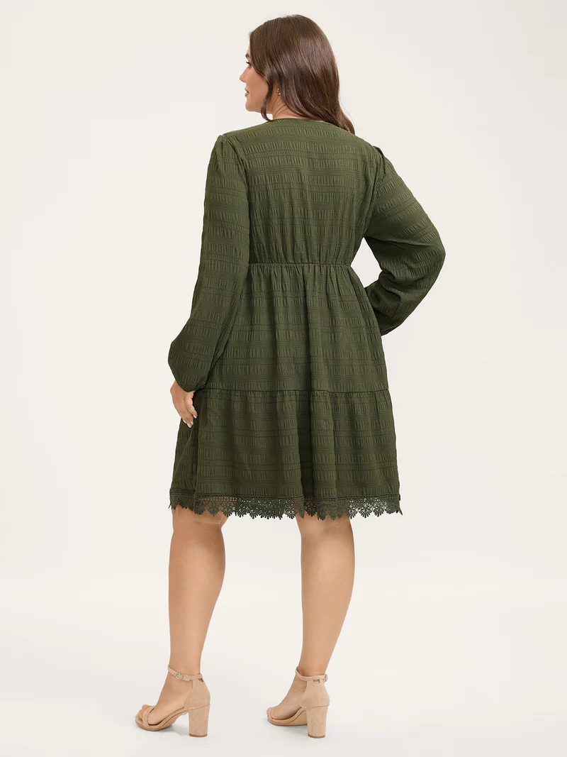 Textured Lace Adjustable Neck-Tie Midi Dress