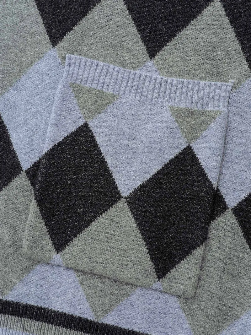 Geometrical Pattern Open-Front Knit Cardigan