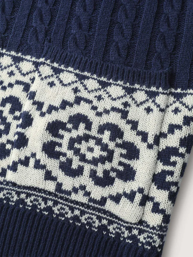 Cable Knit Floral Jacquard Pockets Knit Cardigan