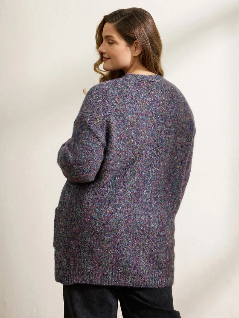 Heather Drop Shoulder Pockets Knit Cardigan