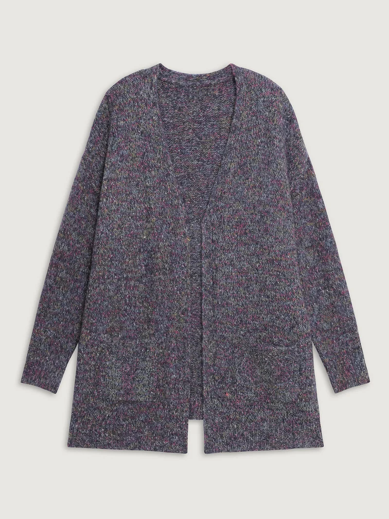 Heather Drop Shoulder Pockets Knit Cardigan