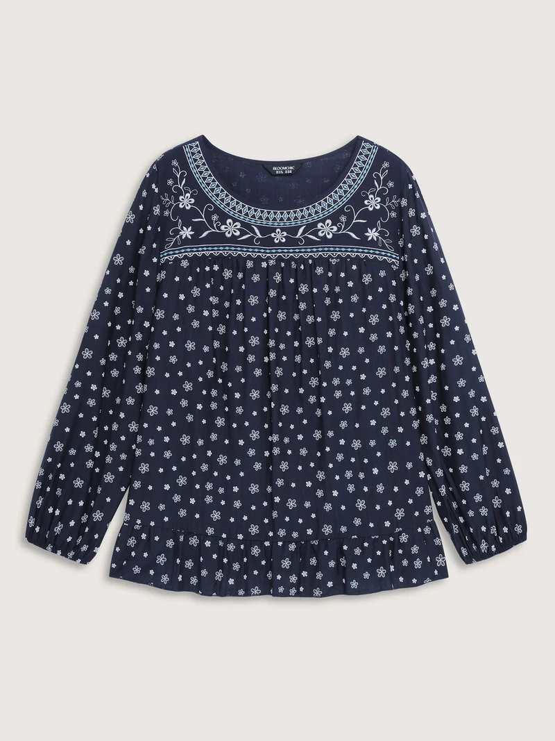 Supersoft Embroidered Ruffled Hem Blouse