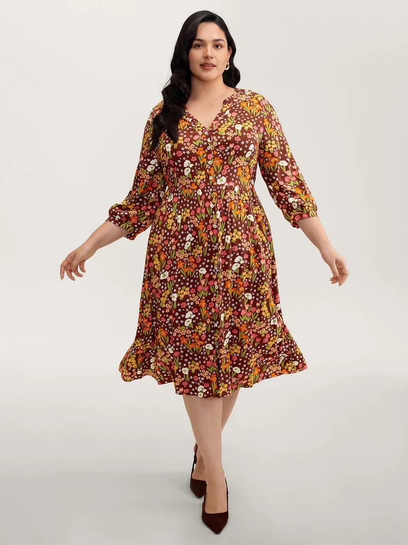 Rayon Floral Print Midi Dress