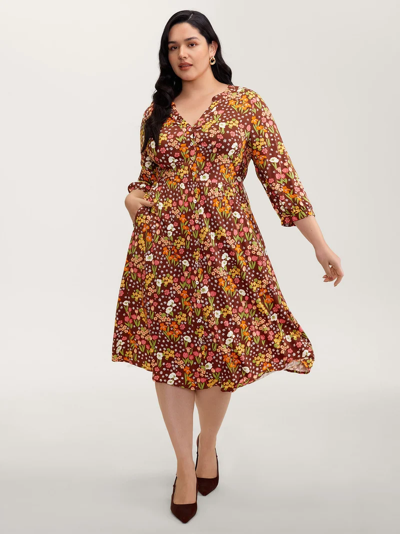 Rayon Floral Print Midi Dress