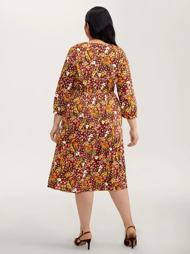 Rayon Floral Print Midi Dress