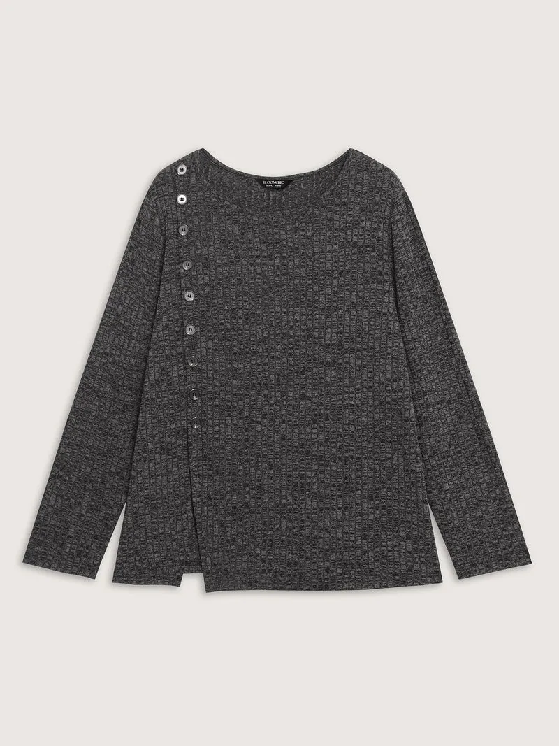 Stretchy Side Button Detail Slit T-Shirt