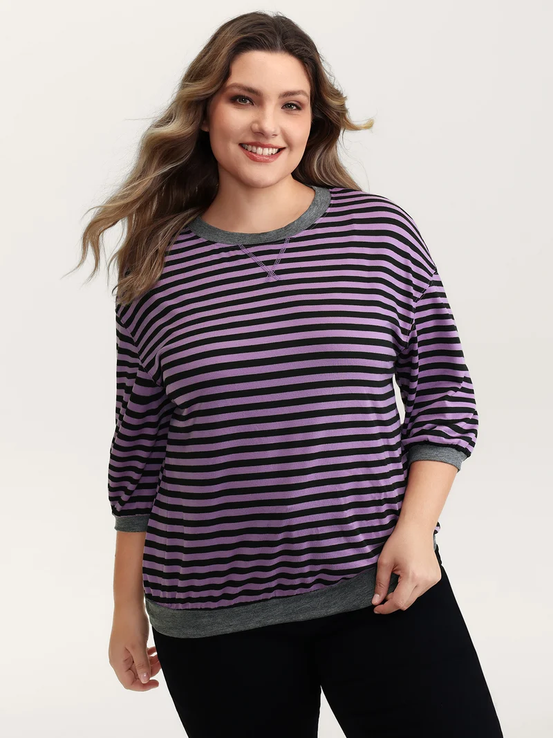 Stripe Color Contrast Stretchy T-Shirt