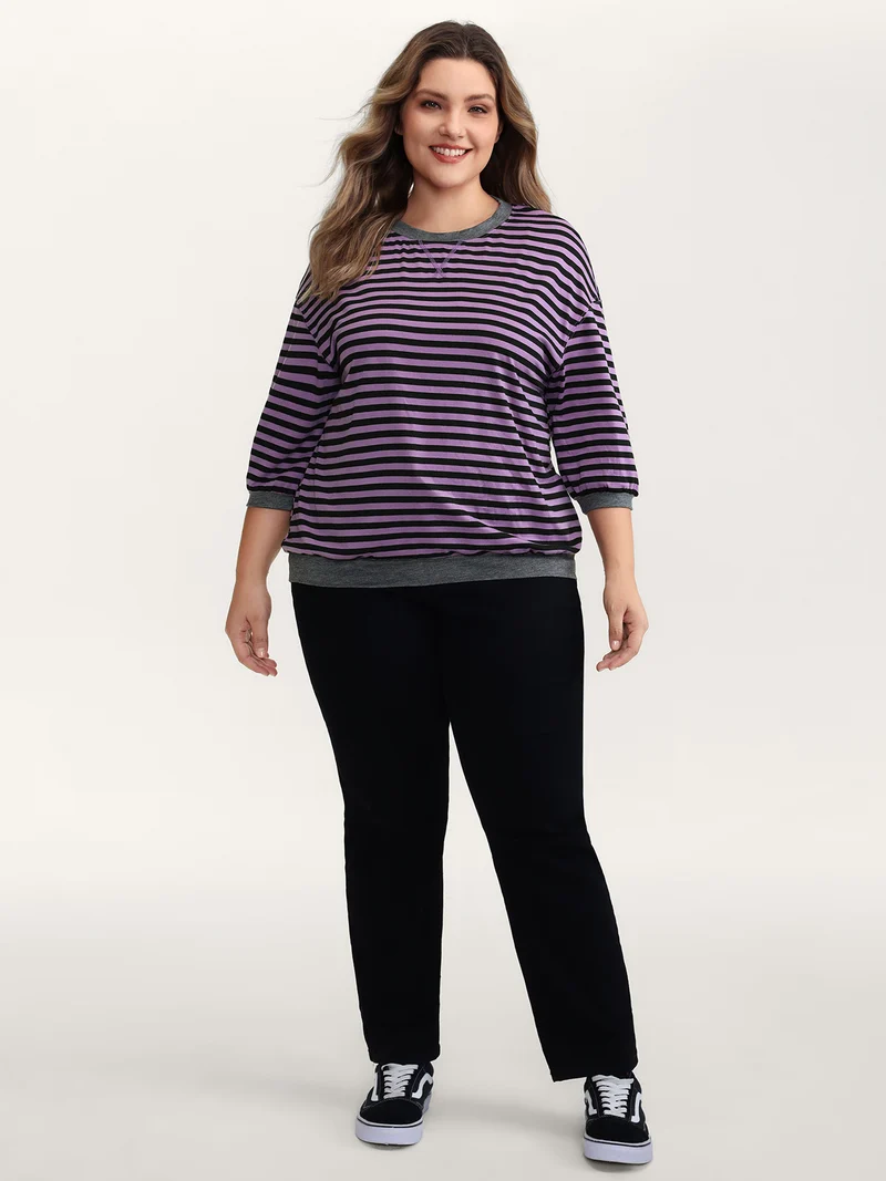 Stripe Color Contrast Stretchy T-Shirt