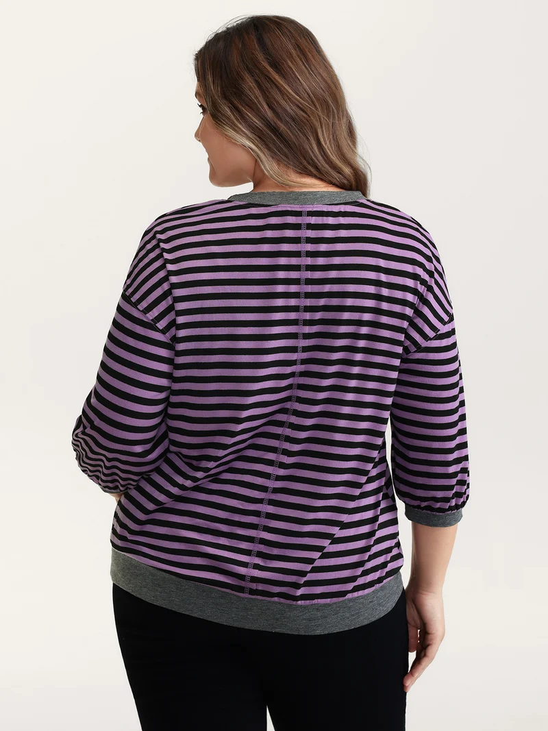 Stripe Color Contrast Stretchy T-Shirt