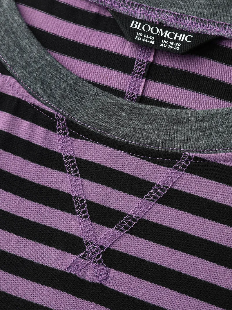Stripe Color Contrast Stretchy T-Shirt