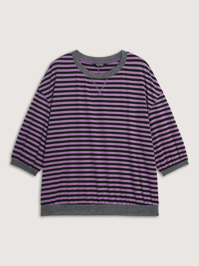 Stripe Color Contrast Stretchy T-Shirt