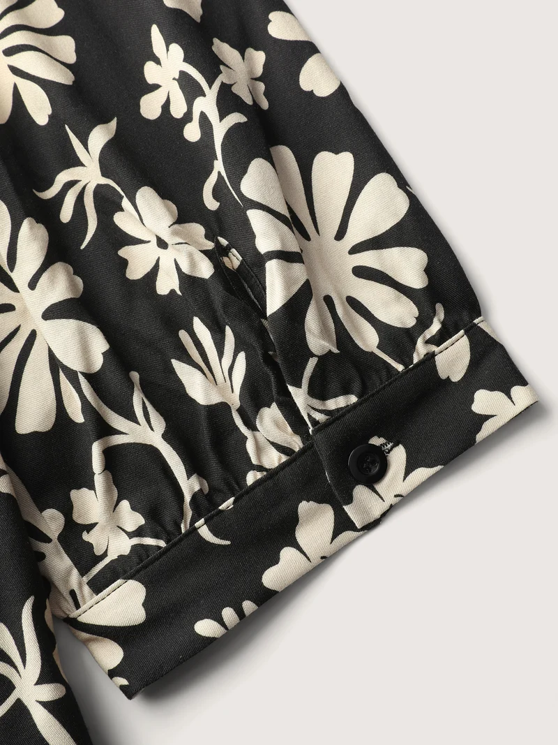 Floral Sleeve Neck-Tie A-Line Blouse