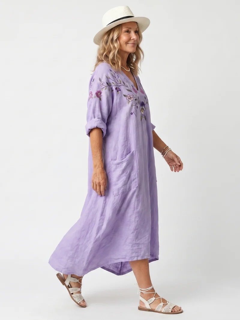 DELACROIX | Robe Midi Brodée à Poches Sandrine