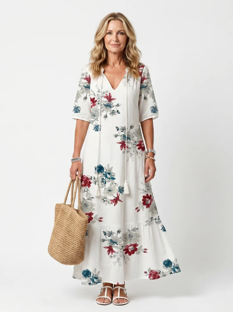 DELACROIX | Robe Midi Fleurie à Pompons Élina