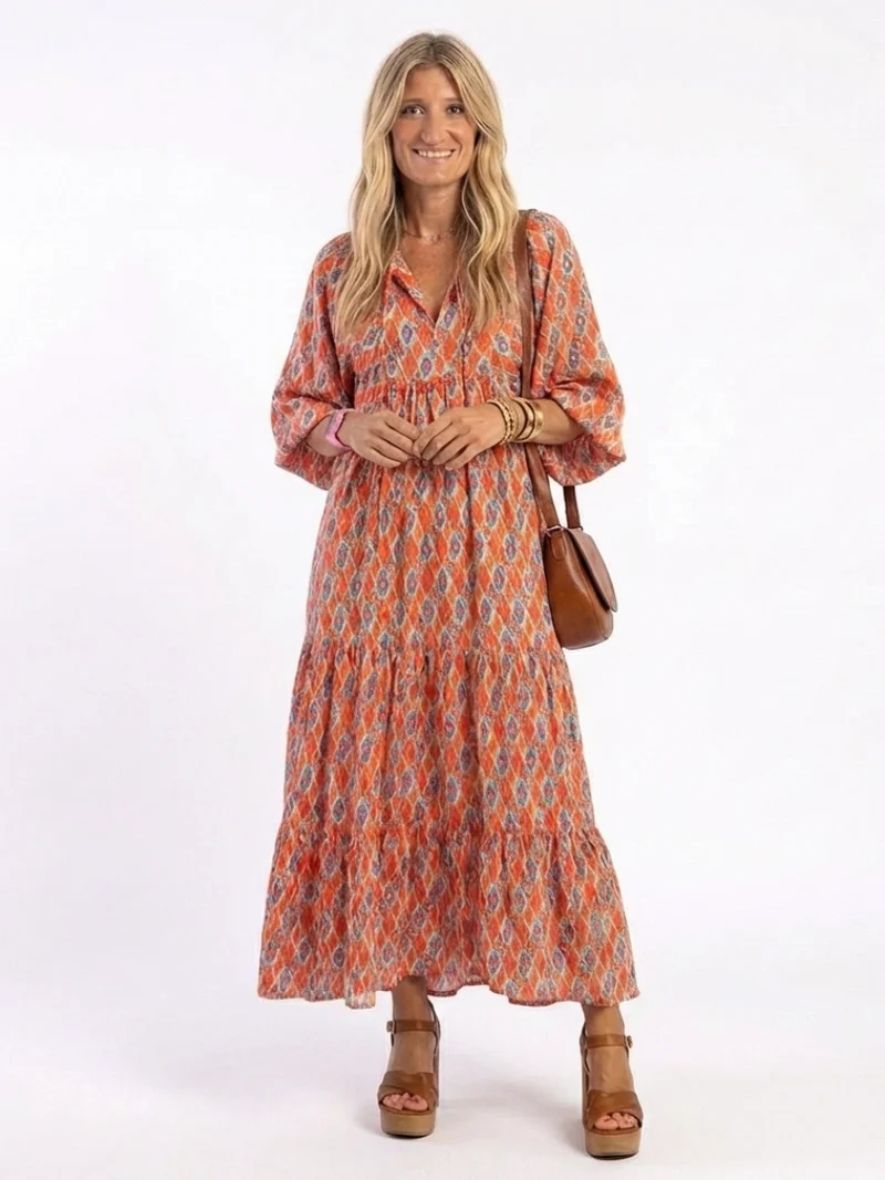 DELACROIX | Robe Midi Géométrique à Volants Chloé
