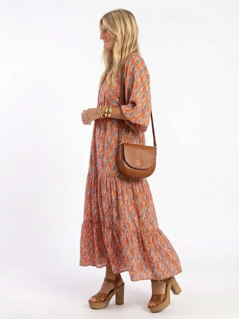 DELACROIX | Robe Midi Géométrique à Volants Chloé
