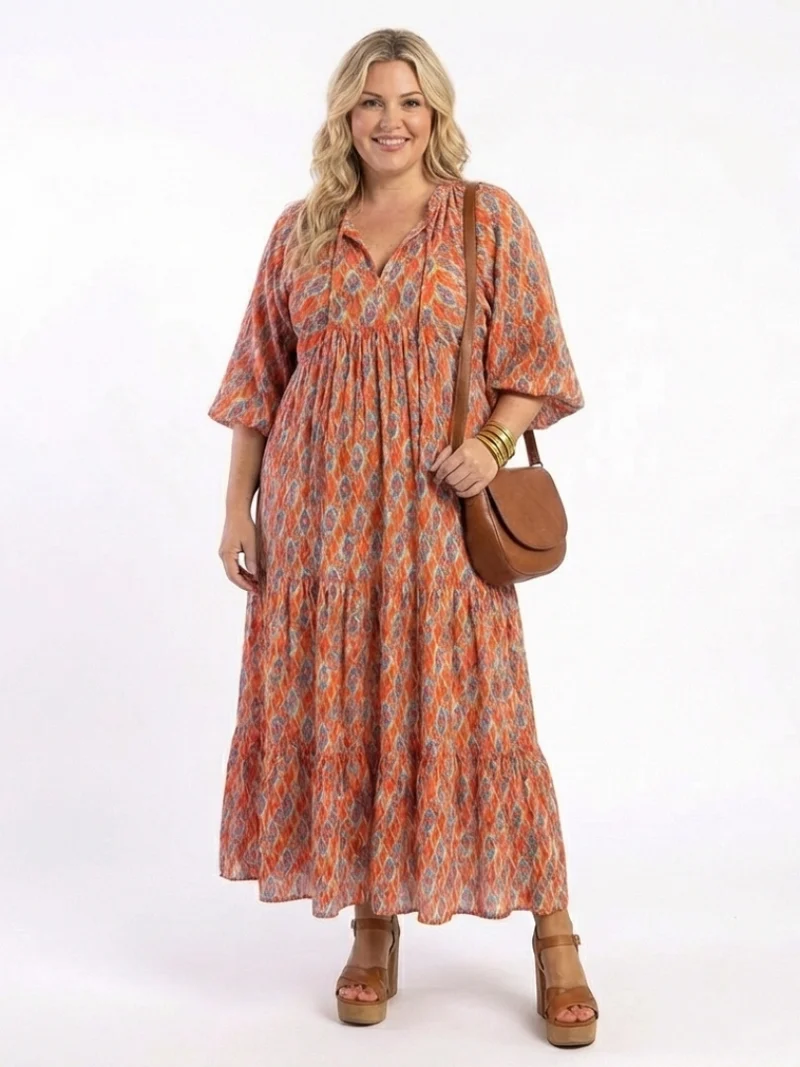 DELACROIX | Robe Midi Géométrique à Volants Chloé
